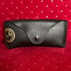Ray-Ban Black Leather Glasses Case with Gold Logo